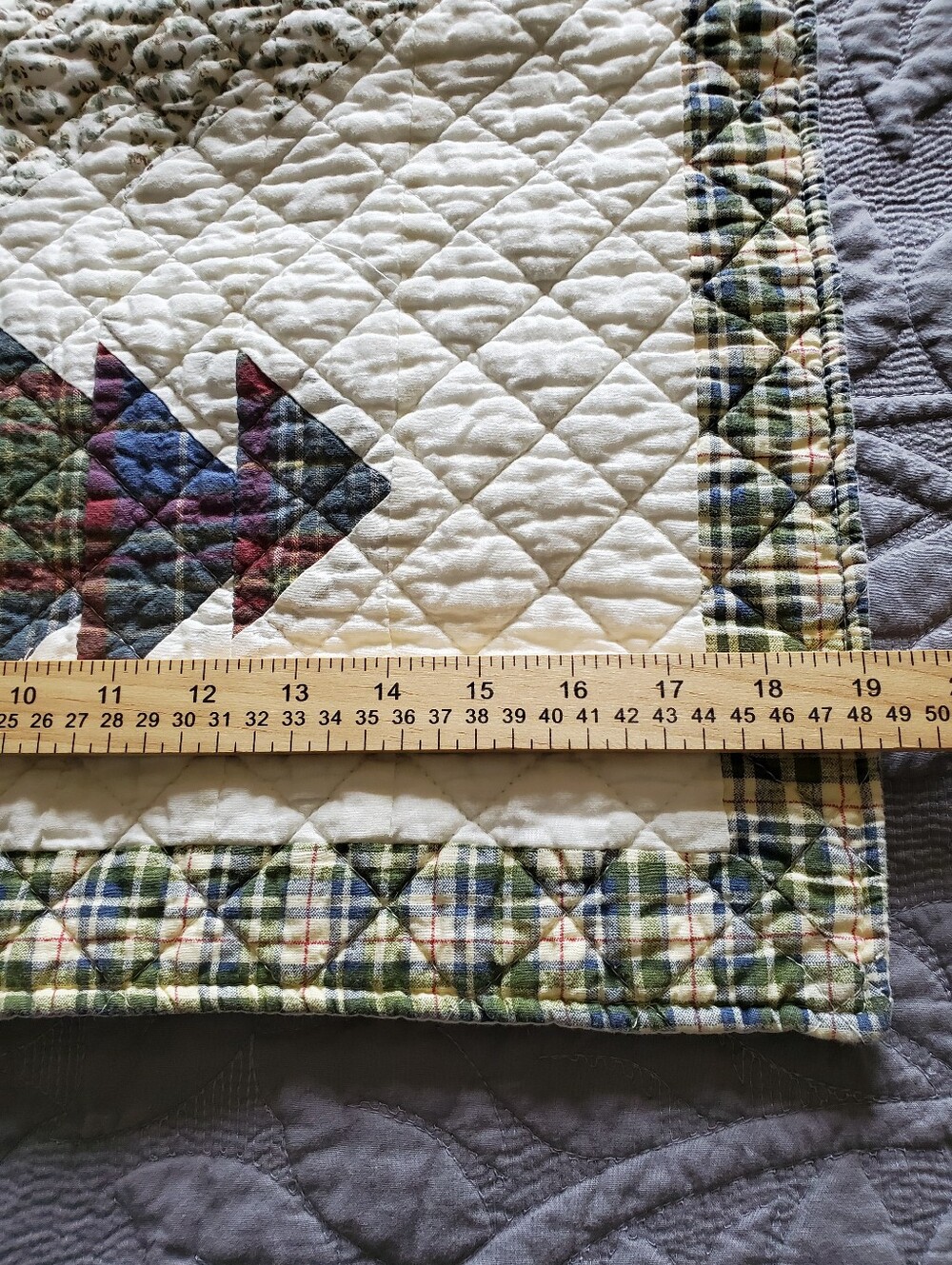 Two Quilted Tree Accent Pillow Shams Standard Patchwork Rustic Christmas Tree - Picture 12 of 14